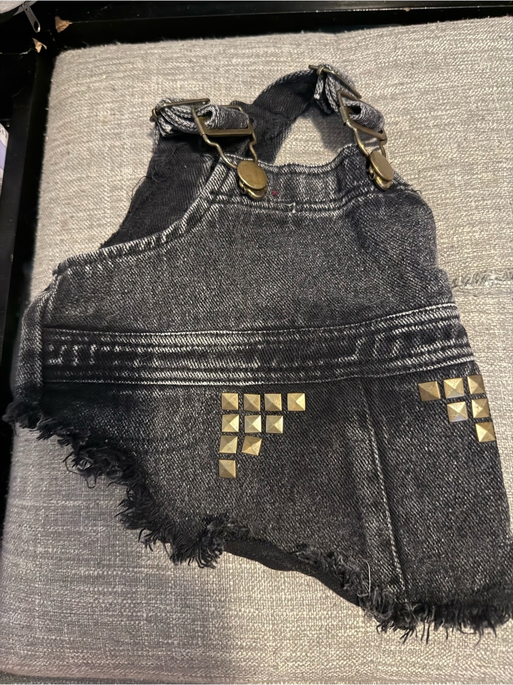 Dog Black Denim Overall Skirt with Stud Detail XS